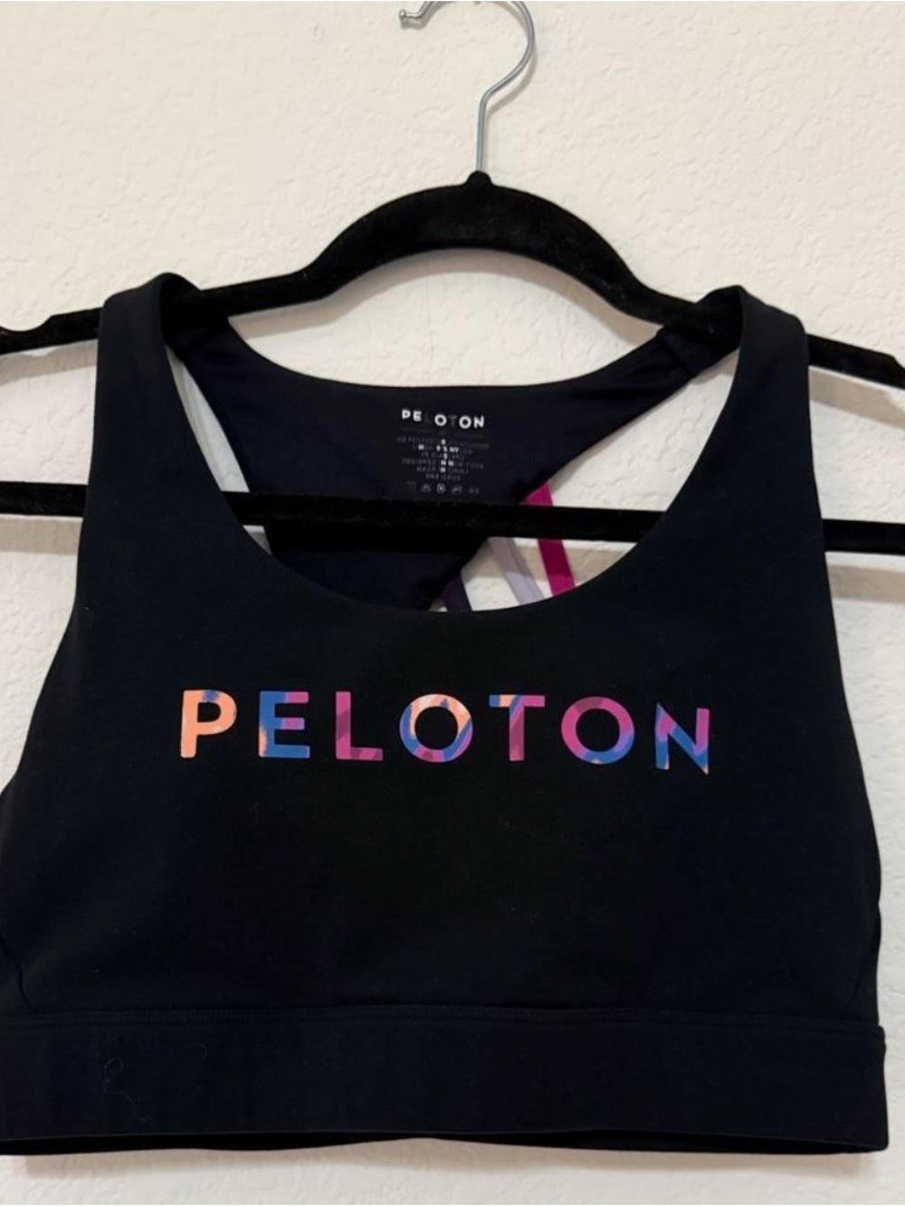 Peloton Black Sports Bra with Multicolor Logo